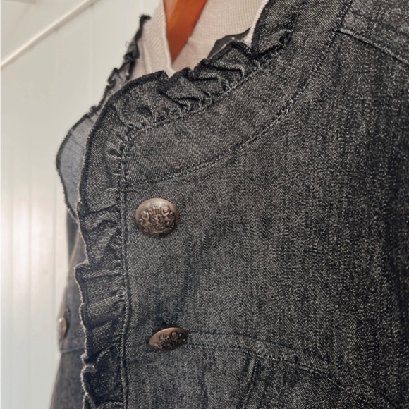 Sandro Denim Ruffle Jacket Tweed Pattern Women’s Petite Large Quiet Luxury - Picture 11 of 16